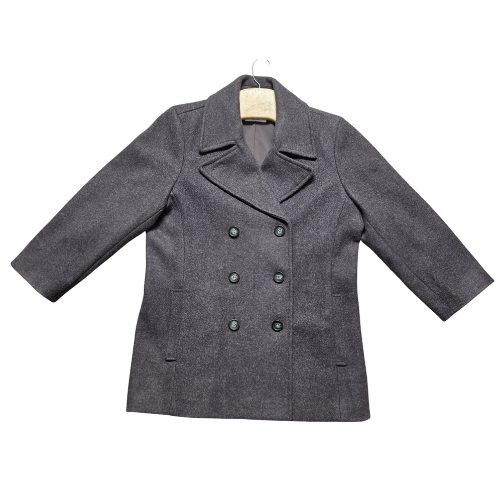 Dark Academia Preppy Double Breasted Peacoat Jacket Womens L Charcoal Gray